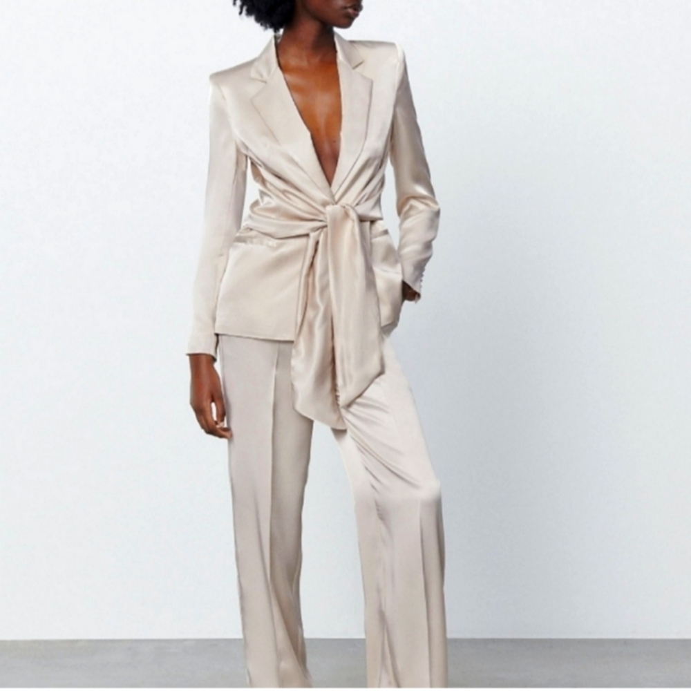 Zara Satin Tie Blazer